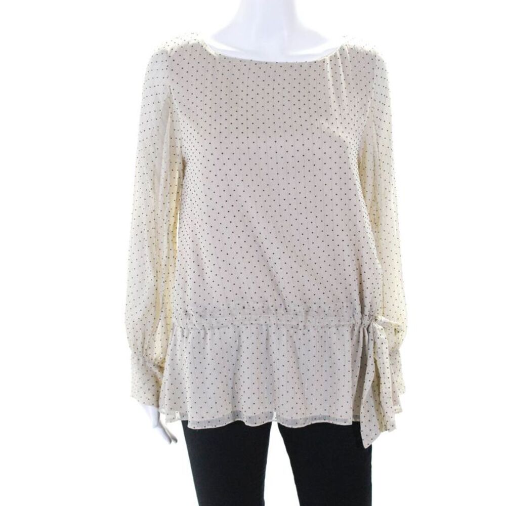 Waverly Grey Womens Holly Top Open Sleeve Polka Dot Blouse Beige Size M 10729713
